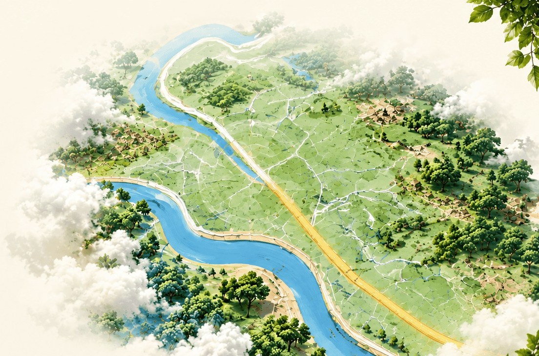 Illustrated map of the Ganga river valley around Garhmukteshwar showing the project's surroundings