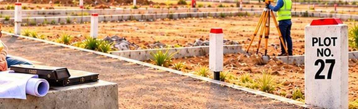 Demarcated plots with kerbs and planting